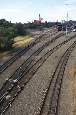 Rail tracks leading to coal stockpiler - Mining Photo Stock Library