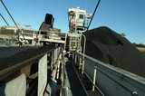 Mining Photo Stock Library - moving conveyor of coal track loader  with stockpiles in background. ( Weight: 4  New Image: NO)