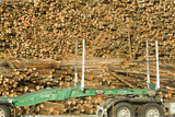 Mining Photo Stock Library - closeup of stockpiled logs with transport trailer in foreground ( Weight: 2  New Image: NO)