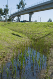 Mining Photo Stock Library - looking up a water swale to light rail train flyover.  shot vertical ( Weight: 1  New Image: NO)