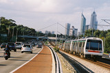 Mining Photo Stock Library - cars and train take commuters in peak hour into Perth city. ( Weight: 1  New Image: NO)