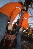 Mining Photo Stock Library - workers working together to lay pipe on a drill rig ( Weight: 1  New Image: NO)