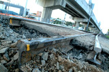 Mining Photo Stock Library - rail track cut for upgrade work with rail overpass above. ( Weight: 3  New Image: NO)