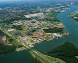 Mining Photo Stock Library - aerial of bridge, road and water treatment plant in city suburbs ( Weight: 3  New Image: NO)