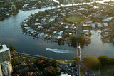 Mining Photo Stock Library - boat on canal residential waterway in late afternoon.  aerial shot over gold coast. ( Weight: 2  New Image: NO)