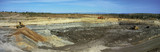 Mining Photo Stock Library - wide panorama shot of open cut coal mine.  haul trucks dumping, excavator loading.  ( Weight: 1  New Image: NO)