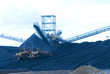 Mining Photo Stock Library - two bulldozers pushing coal onto stockpile at coal wash plant hopper and rail terminal. ( Weight: 1  New Image: NO)