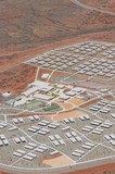 Mining Photo Stock Library - vertical shot as a close up aerial photo of 3000 person workers camp in iron ore country. ( Weight: 1  New Image: NO)