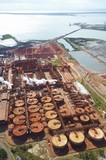 Mining Photo Stock Library - vertical wide aerial photo of a bauxite alumina refinery.  clearly depicts wharf shipping and all areas of processing plant. ( Weight: 1  New Image: NO)