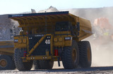 Mining Photo Stock Library - haul truck loaded with overburden shot head on with excavator in background.  open cut coal mine. ( Weight: 1  New Image: NO)