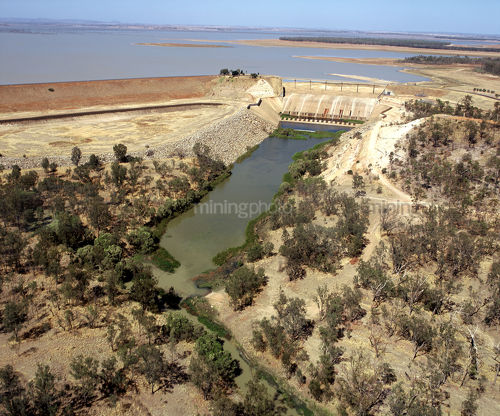 Aerial of large Australian outback rural dam.  - Mining Photo Stock Library