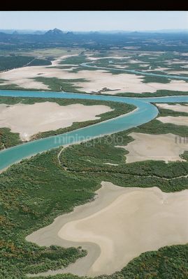 Mangrove and waterway habitat.  shot from the air. - Mining Photo Stock Library