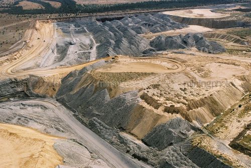 Great aerial shot of open cut working coal mine. - Mining Photo Stock Library