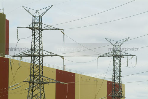 Power station and electricity tower - Mining Photo Stock Library