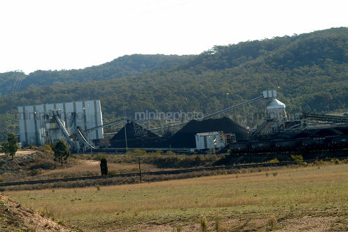 Coal wash plant production conveyors.  good panorama strip shot - Mining Photo Stock Library