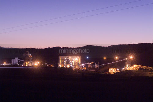 Dusk image of large coal wash plant facility. - Mining Photo Stock Library