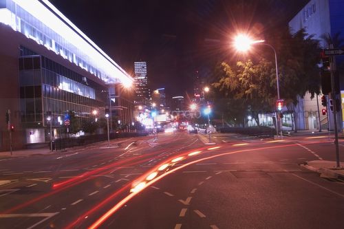 Slow exposure traffic photo around the city at night. - Mining Photo Stock Library