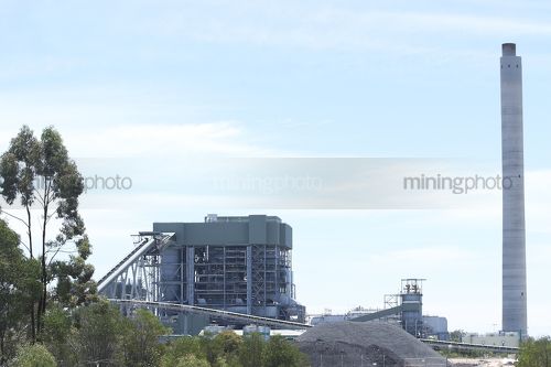 Coal fired power station with smoke stack - Mining Photo Stock Library