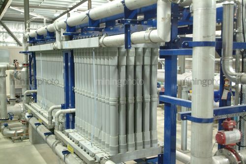 Inside water recycling  purification plant, close up - Mining Photo Stock Library