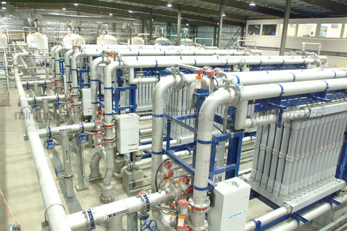Inside water recycling  purification plant, close up - Mining Photo Stock Library