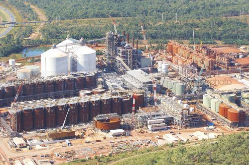 Bauxite alumina refinery process processing engineering engineer stockpile pile stock transmission towers tower
 - Mining Photo Stock Library