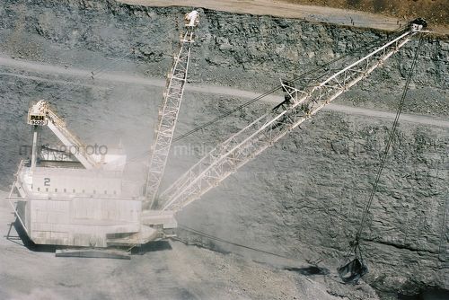 Aerial photo of dragline moving overburden in open cut coal mine - Mining Photo Stock Library