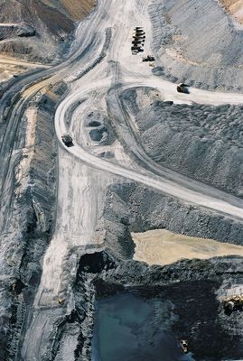 Aerial photo of access road in open cut coal mine - Mining Photo Stock Library