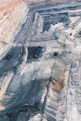 Wide vertical aerial photo of open cut coal mine. - Mining Photo Stock Library