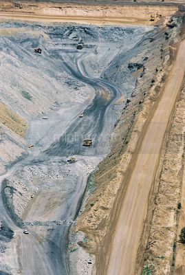 Generic library image of open cut coal mine.  aerial vertical shot. - Mining Photo Stock Library