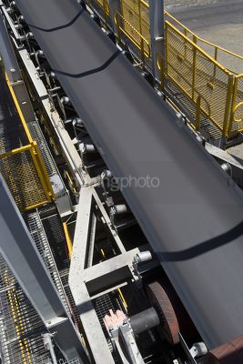 Aerial close up photo of a conveyor belt at a mine site.  - Mining Photo Stock Library
