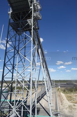 New stockpile conveyor at wash plant of open cut coal mine. - Mining Photo Stock Library