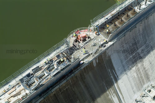 Upgrade to dam wall. concrete form work prior to pouring concrete - Mining Photo Stock Library