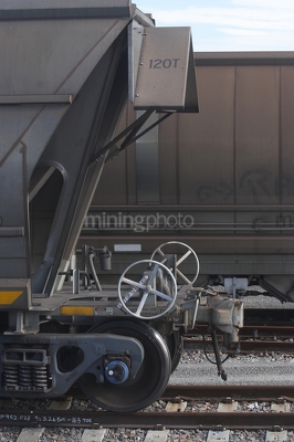 Photo of batgirl style rail carriages up close. - Mining Photo Stock Library
