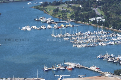 Aerial photo of marina with lots of boats - Mining Photo Stock Library