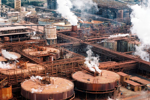 Alumina refinery  cloeup shot from the air. - Mining Photo Stock Library
