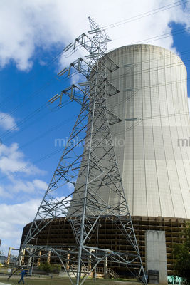 Cooling and transformer tower at coal fired power station - Mining Photo Stock Library