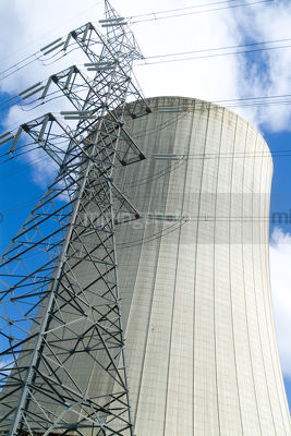 Cooling and transformer tower at coal fired power station - Mining Photo Stock Library