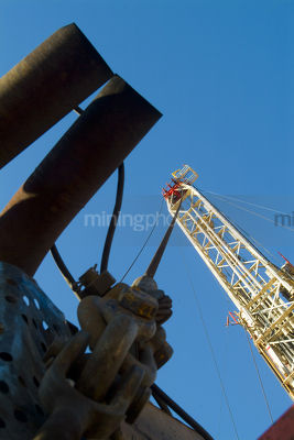Looking up the derrick on a drill rig - Mining Photo Stock Library