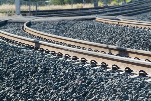 Closeup of rail track  - Mining Photo Stock Library