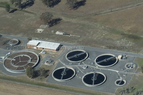 City water treatment plant operating. aerial shot. - Mining Photo Stock Library