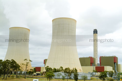 Very large cooling towers at power station - Mining Photo Stock Library