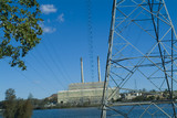 Mining Photo Stock Library - power station in background with lake and electricity tower in foreground. ( Weight: 3  New Image: NO)