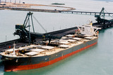Mining Photo Stock Library - coal ship being loaded at terminal with long jetty, wharf and coal stockpile in background. ( Weight: 2  New Image: NO)