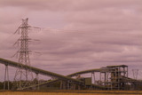 Mining Photo Stock Library - power station with coal conveyors adn electricity tower. shot at sunset.  good panorama image. ( Weight: 3  New Image: NO)