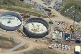 Mining Photo Stock Library - water treatment sewage plant under construction.  shot from above as aerial ( Weight: 2  New Image: NO)