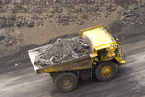 Mining Photo Stock Library - loaded haul truck on open cut mine site carrying overburden.  aerial birds eye shot. ( Weight: 2  New Image: NO)