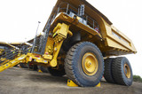 Mining Photo Stock Library - wide shot of wheel chock in place on haul truck in go line. ( Weight: 2  New Image: NO)