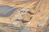 Mining Photo Stock Library - great aerial photo of iron ore mine under construction. the conveyor and hopper are being built and in the foreground the drill rig is ready for blasting. ( Weight: 1  New Image: NO)