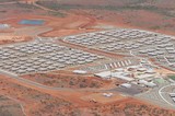 Mining Photo Stock Library - close up aerial photo of 3000 person workers camp in iron ore country. ( Weight: 1  New Image: NO)