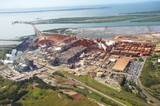 Mining Photo Stock Library - wide aerial photo of a bauxite alumina refinery.  clearly depicts wharf shipping and all areas of processing plant. ( Weight: 1  New Image: NO)